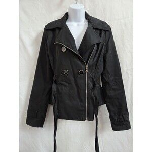 Black Rivet Women's Moto Trench Size M Black Double Breast Coat Zip Up Jacket